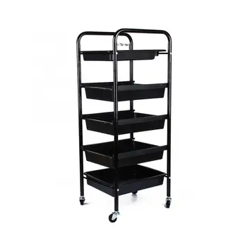 

5 Tiers Spa Hairdresser Beauty Storage Trolley Hair Coloring Perming Black Salon Rolling Storage Cart Hair Barber Accessories