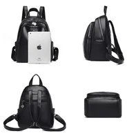 Women Leather Backpack 2022 Black Travel Shoulder Bag Soft School Bag For Teenage Girls Solid Color Rucksack Purse 2