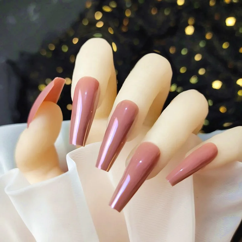 Decoração da Menina Longo Unhas Falsas Aurora Sereia Wearable Terminado Falso Unha Ponta Cabeça Concurso Adequado 24 Pçs