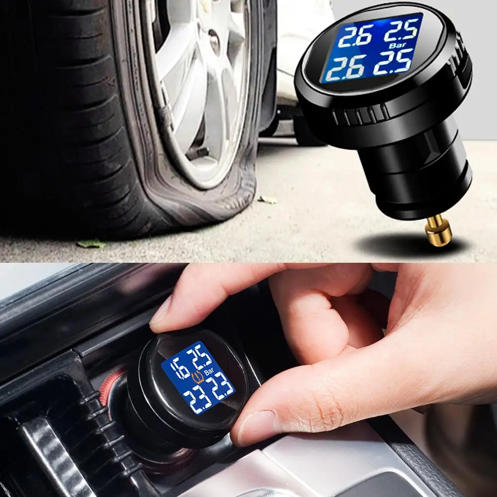 

Professional Tire Pressure Monitor System Cigarette Plug Charger with 4 External Sensors Alarm LCD Display