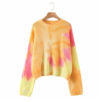 

Elegant women tie-dye sweater 2020 autumn fashion soft loose sweater causal female full sleeve tops girls comfortable sweater