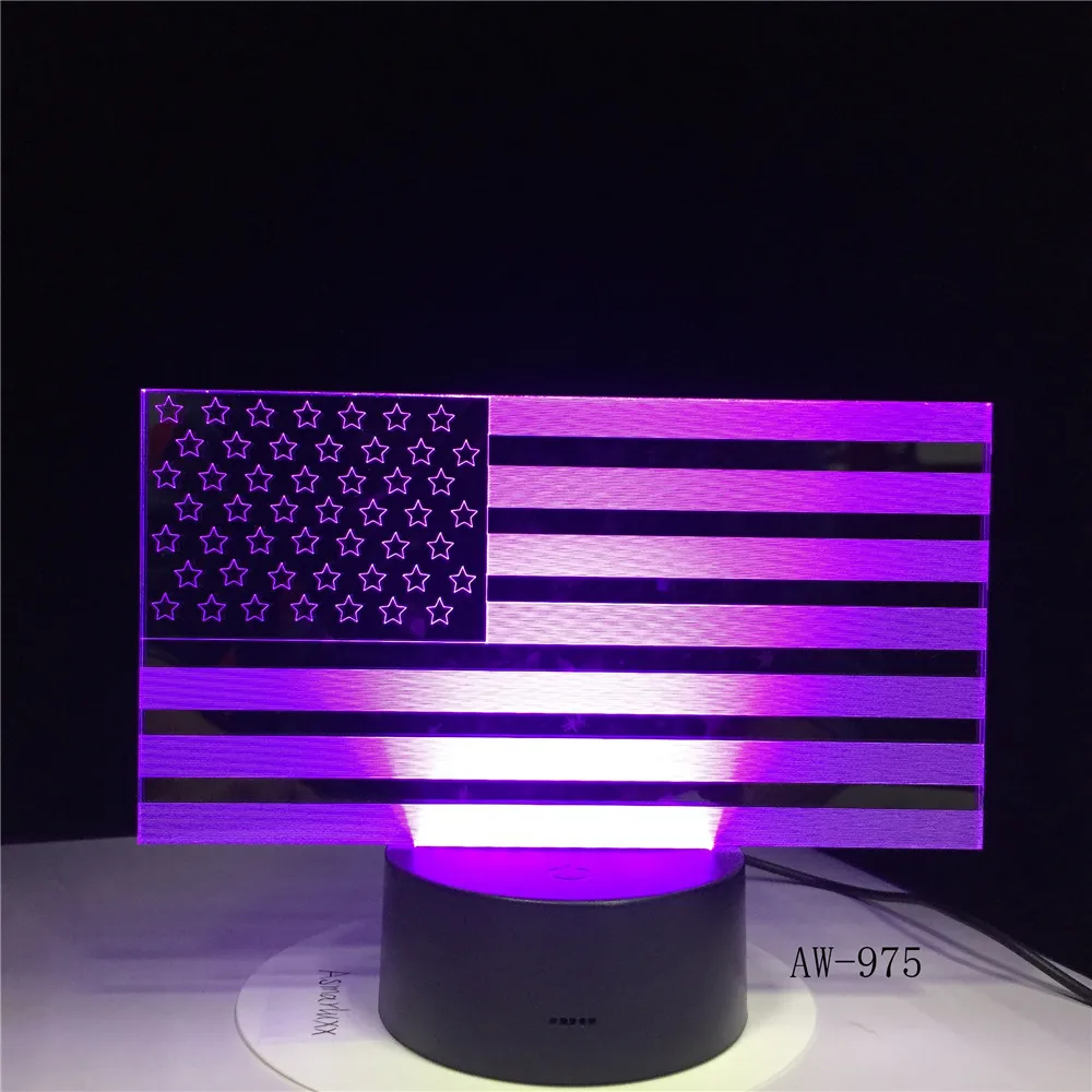 Американский флаг в полоску настольная лампа 7 цветов Изменение USB декор для спальни 3D светодиодный ночник прикроватный свет для сна Декор для спальни AW-975