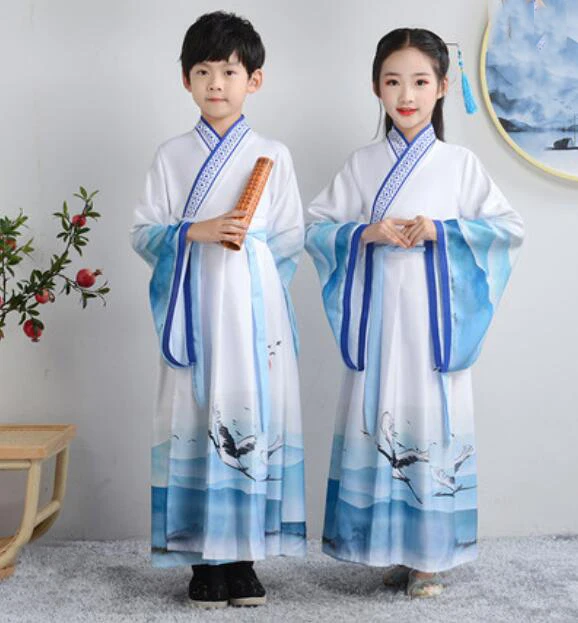 Традиционный китайский древний костюм, сценический костюм Hanfu для мальчиков и девочек, костюм Танга для детей, платье для выступлений, вечерние костюмы династии Цин