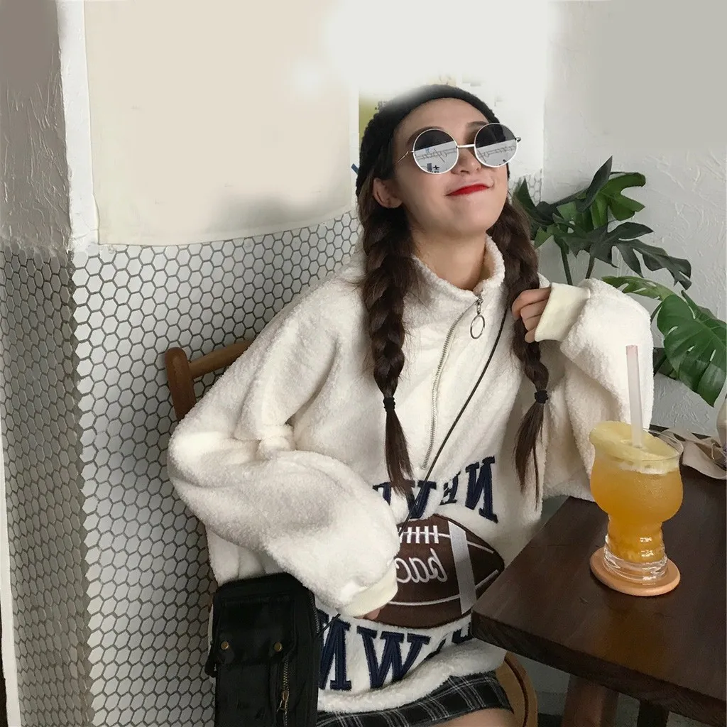 Fashion Women Warm Winter letter Print Sweatshirt Hooded Long Sleeve O-Neck Ladies' tops Gothic Warm Winter women top Boho