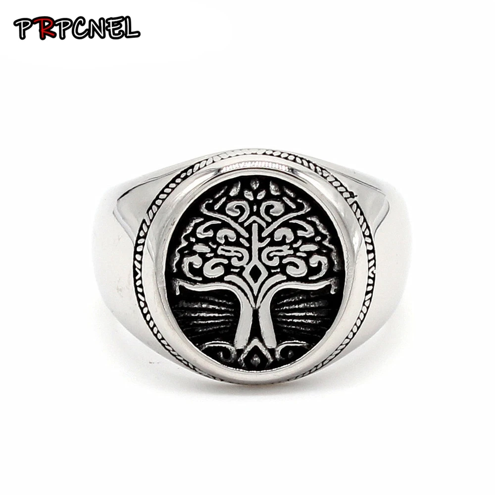 

US 7 - 12 size New Design Cool Tree of Life Ring 316L Stainless Steel Mens Ring Fashion Silver Polishing Ring