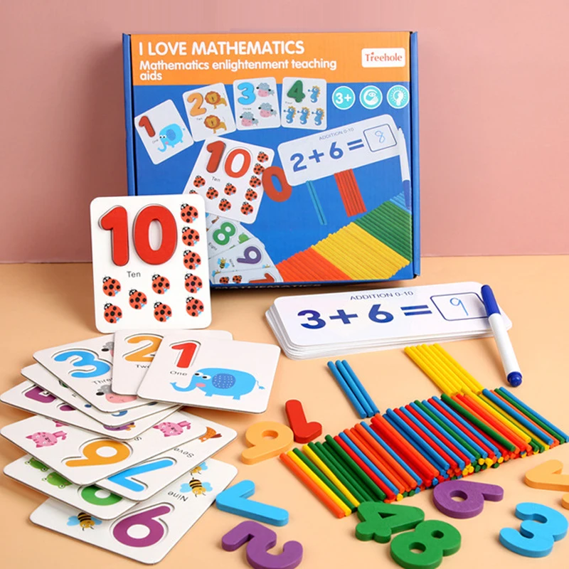 Early Education Kids Gift Wooden Math Matching Board Skill Aids Preschool 