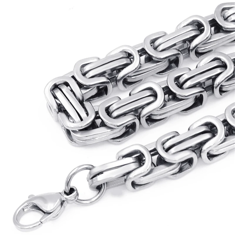 Customized 8mm Mens Boys Chain Necklace Gold /Black Silver Tone Stainless Steel Byzantine Box Necklace Jewelry 16