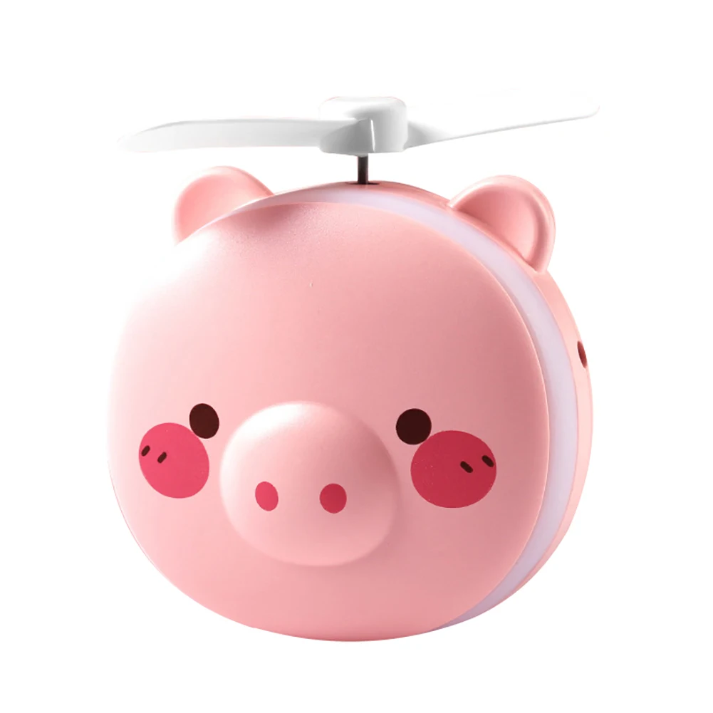 Mini Portable Cartoon Pig USB Rechargeable LED Fill Light Makeup Mirror Fan Portable Handheld Mini Fan