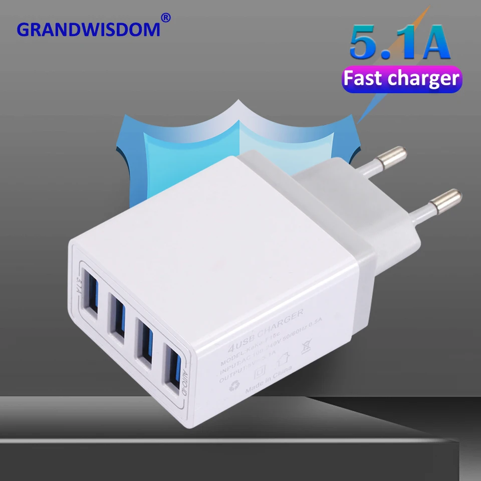 Штепсельная Вилка EU/US 4 порта USB зарядное устройство 5V/5.1A Быстрая зарядка