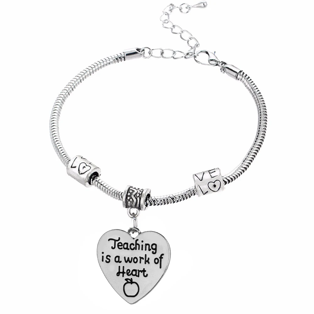 12 шт. обучение является произведением сердца Шарм Подвеска-сердце браслеты Любовь бисера браслет из цепочек спасибо учителю день подарки Горячие