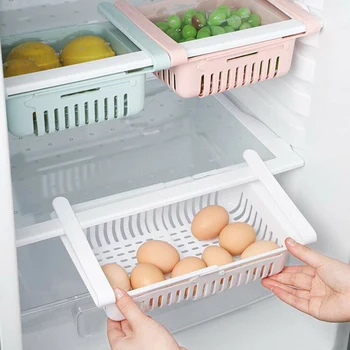 

1pcs Kitchen Container Baskets Adjustable Refrigerator Space Saver Organizer PP Storage Boxs Fruit Vegetable Eggs Holder Shelf
