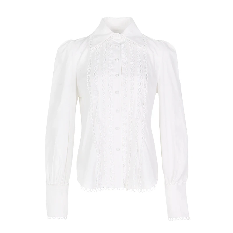 Осенняя блузка Женский с кружевной отделкой открытая белая рубашка женская Blusas осень High Street