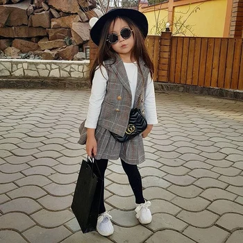 

Imcute Autumn Toddler Infant Kids Baby Girls Plaid Coat Vest + Long Sleeve Crop Tops + A-Line Skirt + Formal Fall Outfits