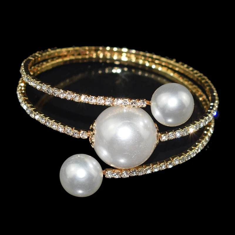 AOUSIX New Crystal Gold Silver Plated Bangles Pearl Bride Bracelet Woman Pearl Open Bracelet Pulseras Mujer Holiday Gift 3