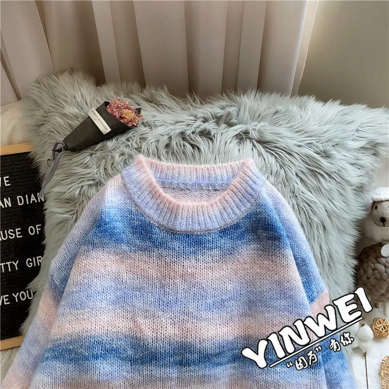 brown sweater Rainbow Cashmere Sweater Women Pullover Spring 2021 Women Sweater Loose College Style Knitted Sweater Top Colorful Thin Section ladies cardigans