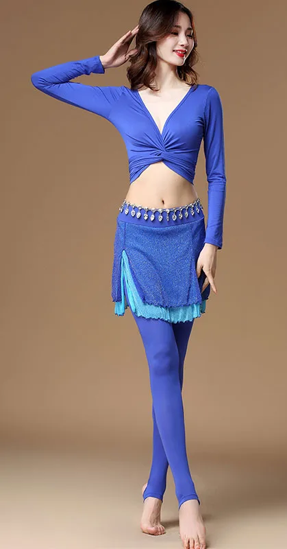 blue 3 pcs set Модный набор костюма для танца живота женский Болливуд танец живота Практика Танцы Одежда представление одежда Цыганский рейв наряд DC3542 - Цвет: blue 3 pcs set