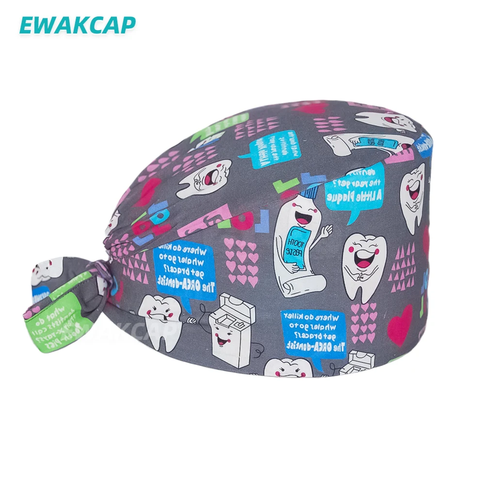 Unisex Scrub Cap with Buttons Adjustable Anime Printing Bouffant Nursing Hat Head Scarf Pet Shop Lab Women Work Surgicals Hats white skully hat Skullies & Beanies