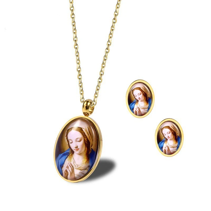 Серьги-гвоздики женские из нержавеющей стали в виде Священного Сердца Девы Марии