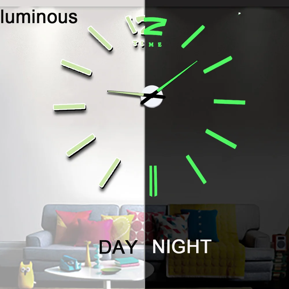 D luminous 3d светящиеся настоящие большие настенные часы бросились зеркальные настенные стикеры Diy гостиная домашний декор модные часы кварцевые большие настенные часы - Цвет: D luminous