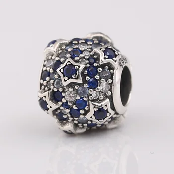 

Authentic S925 Bead DIY Jewelry Blue & Clear CZ Stars Charms fit Lady Bracelet Girl Lady Birthday Gift