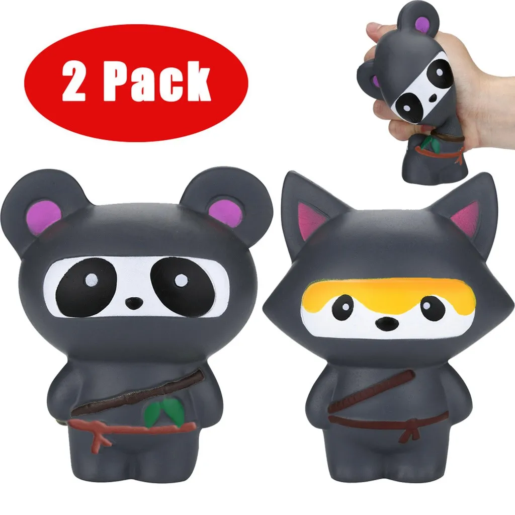 2 шт. Jumbo Squishies Ninja Panda& ninja Fox Ароматизированная медленно поднимающаяся сжимающая игрушка для снятия стресса для детей, мягкая игрушка для мальчиков
