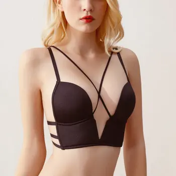 

Summer Women Backless Bra Deep U Shape Push Up Bras Sexy Smooth Back Closure Bralette Wireless Cross Straps Underwear Thin Bras