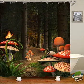 

Jungle plant mushroom shower curtain waterproof polyester fabric bathroom shower curtain home decoration
