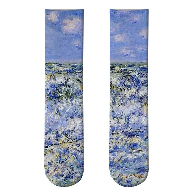 Mona Lisa Retro Printed Art Socks For Unisex Fashion Funny Famous Painting Long Socks Van Gogh Starry Night Women Cotton Socks Style7
