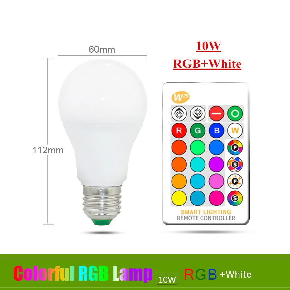 10W RGBW Высокая мощность RGB светодиодный светильник E27 E14 3 Вт 5 Вт RGB 10 Вт 15 Вт RGBW светильник AC85-265V лампа 16 цветов Пульт дистанционного управления bombillas светодиодный - Испускаемый цвет: 10W RGBW