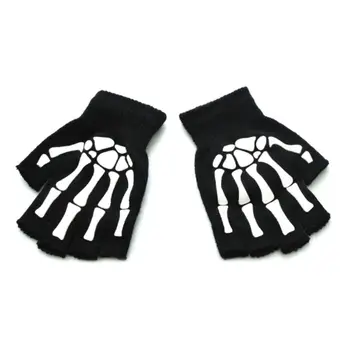 

Kids Halloween Cosplay Skeleton Half Finger Gloves Luminous Fingerless Mittens Q1QA