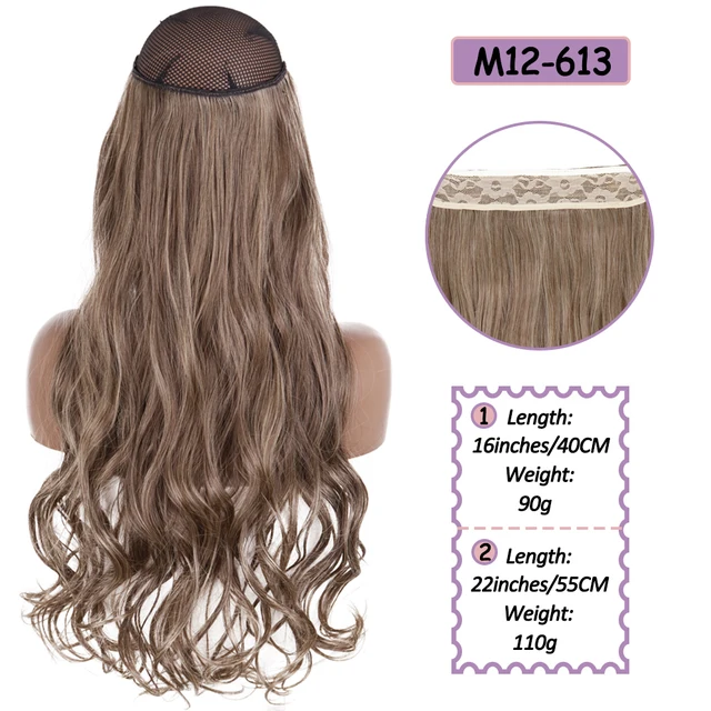 Synthetic No Clip Halo Hidden Hair Extension Ombre Artificial Natural Fake False Long Short Straight Hairpiece Blonde For Women M12-613