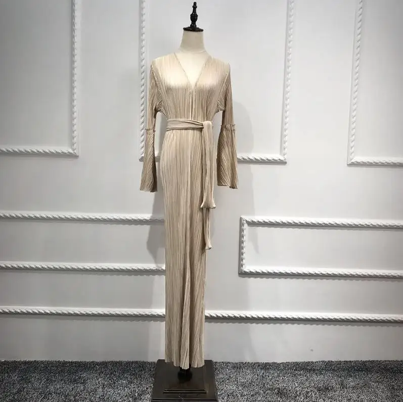 Beige Кафтан абайя кимоно Дубай женский плиссированный кардиган с хиджабом мусульманское платье халат Musulmane Longue турецкая исламская одежда - Цвет: Beige
