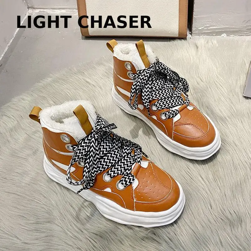 Plus Fleece Winter Shoes Flat Platform Shoes Skate Shoes Woman Ins Women Tide Low Top Sneakers Streetwear Ladies High Top Shoes