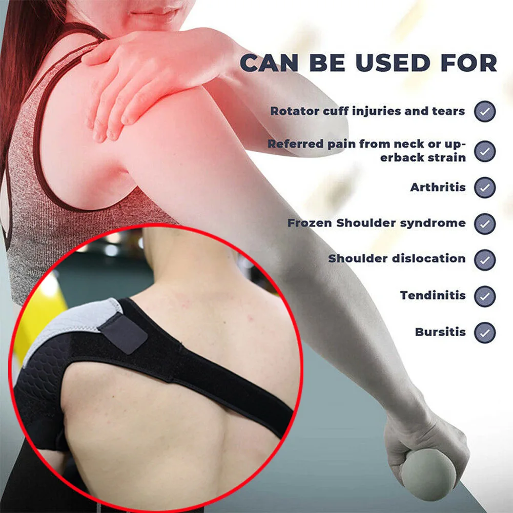 Men/Women Adjustable Breathable Gym Sports Care Single Shoulder Support Back Brace Guard Strap Wrap Belt Band Pads Black Bandage
