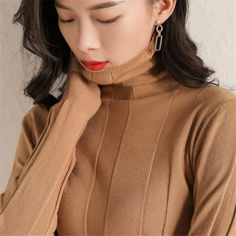 

2020 autumn winter new women's turtleneck sweater female long-sleeved solid color pullover short paragraph wild shirt PZ2238