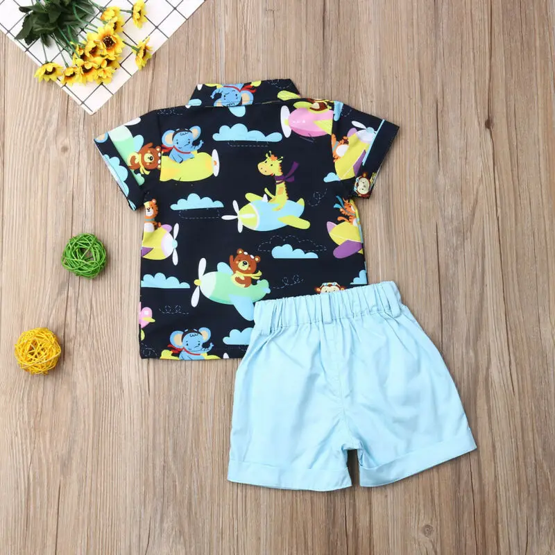 Emmababy комплект из 2 предметов, комплекты для маленьких мальчиков топы с животными, футболка+ шорты штаны Одежда