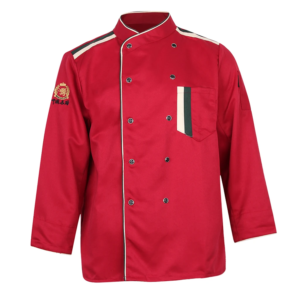Для ресторана отеля, унисекс, куртка шеф-повара, Униформа, рубашка с длинным рукавом для мужчин и женщин, 3 цвета, 5 размеров на выбор - Цвет: Red XL