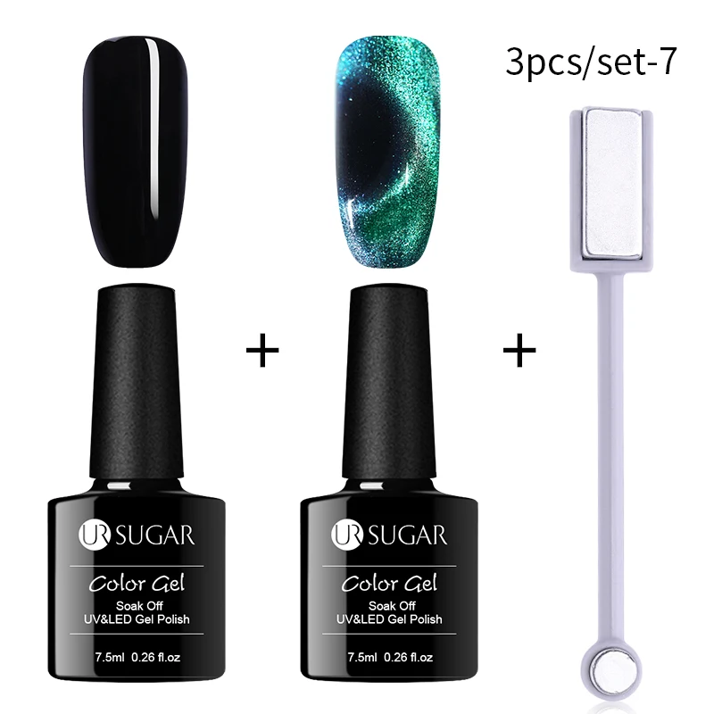 3pcs laser7 Ur Sugar 3 шт 9D Galaxy Гель-лак для ногтей с эффектом «кошачий глаз» набор Хамелеон для использования с магнитом замочить от УФ/светодиодный лак для ногтей Полупостоянный Маникюр гель лак - Color: 3pcs laser7