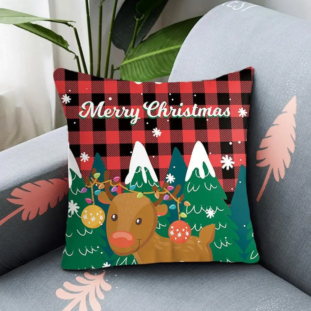 

1Pcs 45*45cm Christmas Deer Pattern Cotton Linen Throw Cover Car Cushion Home Sofa Decorative Pillow Pillowcase E9X7