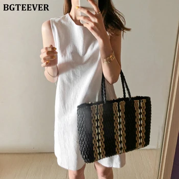 

BGTEEVER Minimalism Sleeveless Women Short Dress Office Wear Solid Female Mini Dress 2020 Summer Casual Basic Vestidos Femme