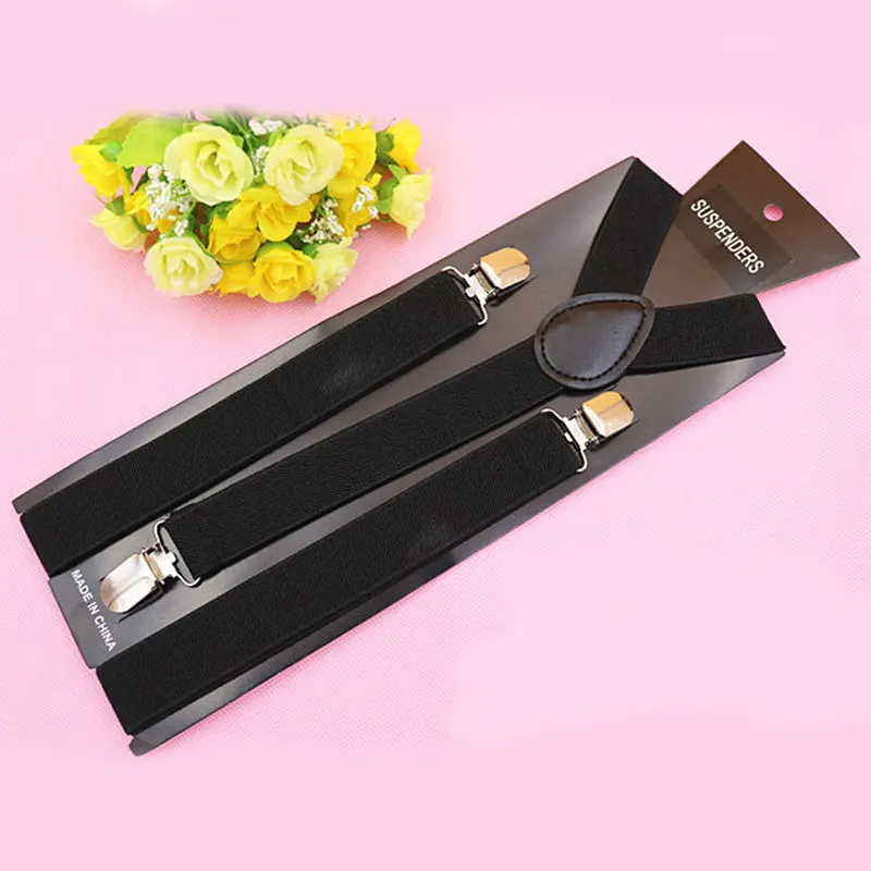 Черный Регулируемые эластичные мужские подтяжки Подвеска для взрослых ремни клип-на женщин 3 клип брюки подтяжки силиконовые твердые цветные подтяжки - Цвет: Черный