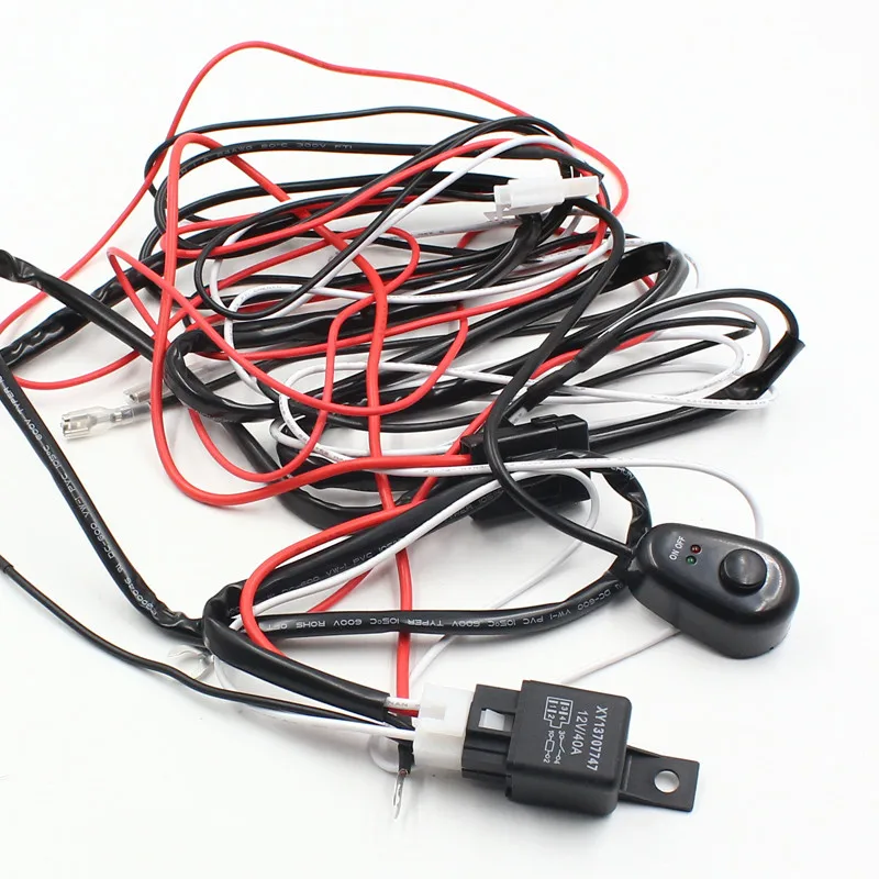 Universal Hareness Kit 1pc 1 to 2 Led Light Bar Cable 40A 12v 24v Switch Relay Auto Work Driving Fog light Wiring Loom Harness