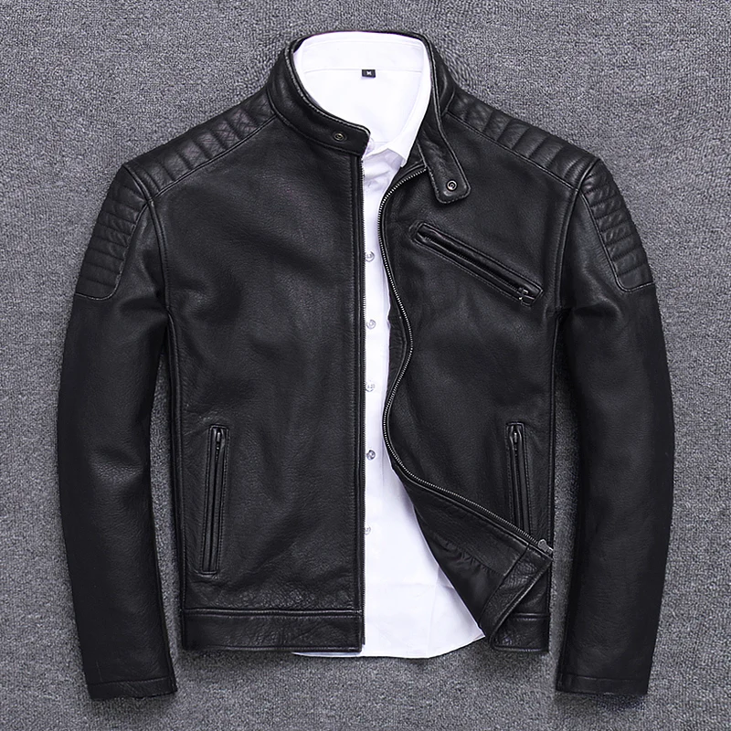Tcyeek Genuine Leather Jacket for Men Fashion Cow Leather Coat Streetwear Men's Moto& Biker Coats Slim Casaco U-1806