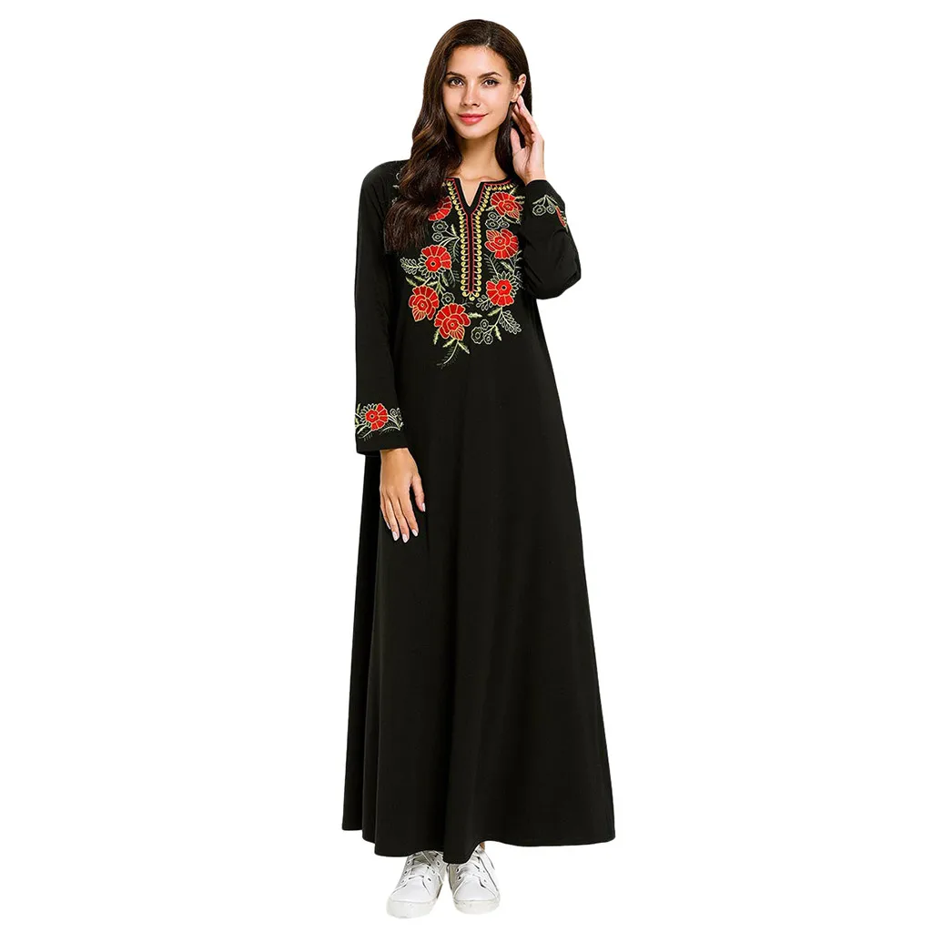 

KLV 2019 Muslim Maxi Dress Women Islamic Clothing Moroccan Kaftan Long Sleeve Open Embroidery Abayas Robe Dubai Turkish Clothes