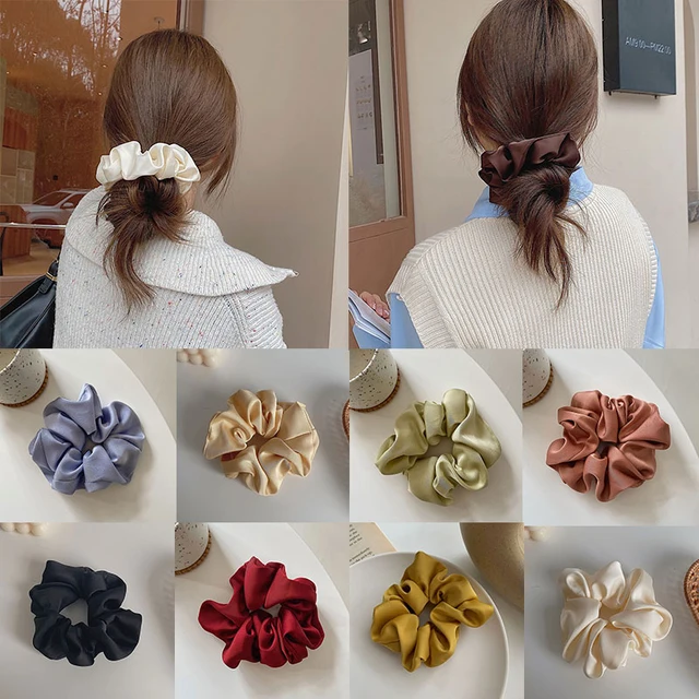 Women Silk Scrunchie Elastic Handmade Multicolor Hair Band Ponytail Holder Headband Hair Accessories 1PC Satin Silk Solid Color 4