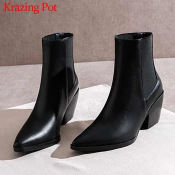 

Krazing Pot large size fashion office lady classic pointed toe high heels mixed colors winter keep warm women ankle boots L9f2