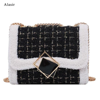 

Alasir Plaid Women Shoulder Bags Fashion Woven Female Flap Bag Stitching Winter Girls Messenger Bags Vintage Chains Button Bags