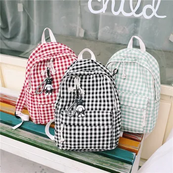 

Bookbag Women Backpacks 2020 Summer New Fashion Female School Students Shoulder Bags Cute Plaid Canvas Travel Backpacks
