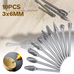 Fresa de metal com ponta de carboneto de tungstênio, 3x6mm, ferramenta rotativa, cortador, gravura, ferramentas abrasivas, metal, moagem, polimento
