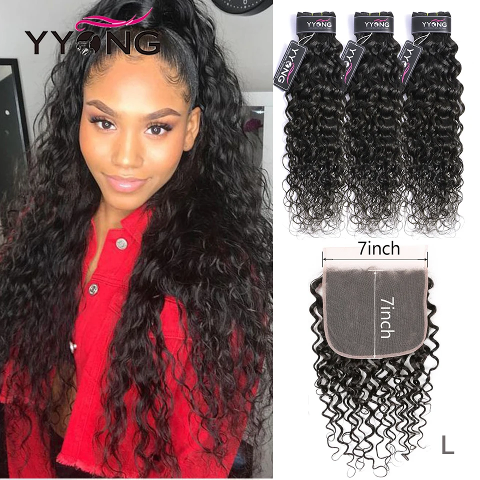 

Yyong 7x7 Lace Closure With Bundles Malaysian Water Wave Human Hair Bundles With Closure Remy Hair 8-26inch Bundles With Frontal